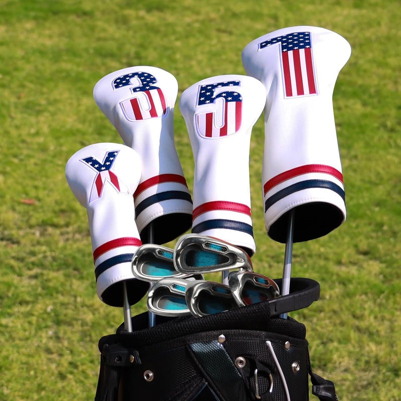 PONADA Golf Head Covers, 4pcs or 1pc USA Stars and Stripes Golf Club Covers for Woods and Driver Fairway Hybrid, PU Leather Golf Club Head Covers for Men Women with Interchangeable Tags, Fits Most Golf Clubs - Image 5